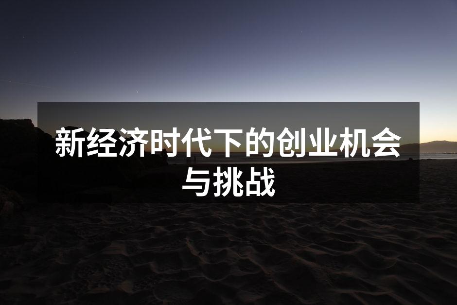 新经济时代下的创业机会与挑战