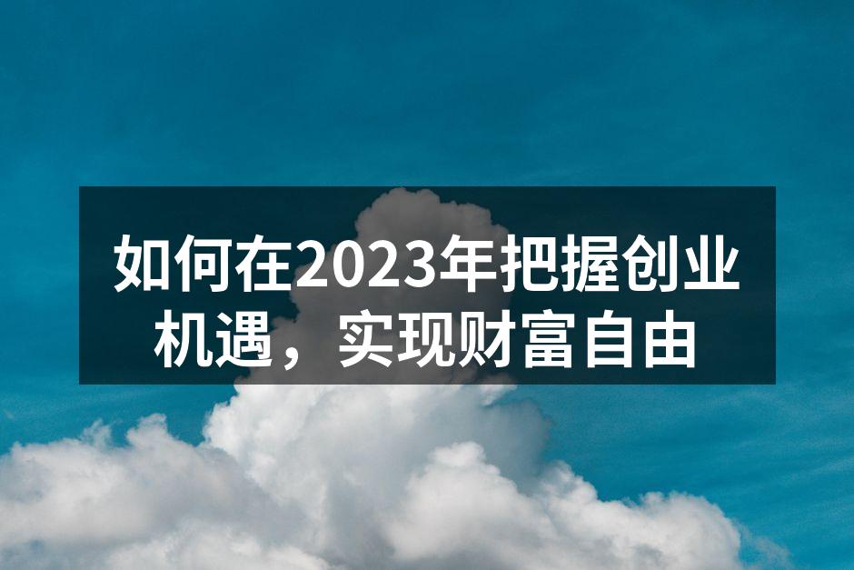 如何在2023年把握创业机遇，实现财富自